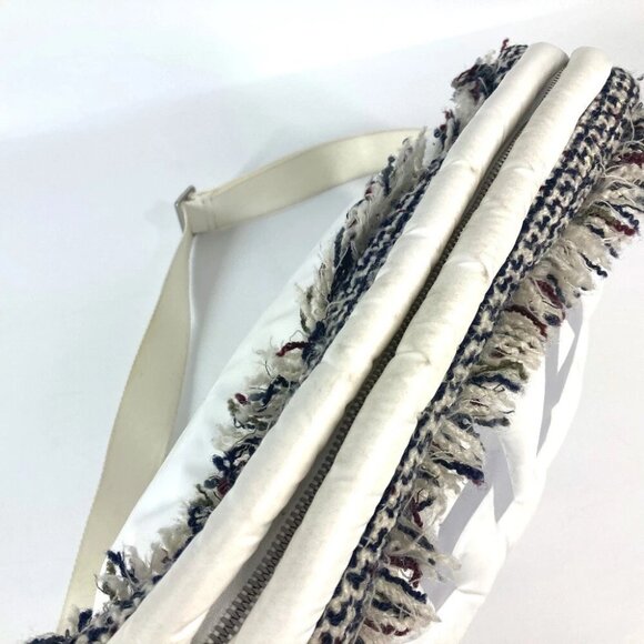 CHANEL fringe CocoNeige CC Coco Logo Crossbody Shoulder Bag Nylon White - Picture 11 of 15